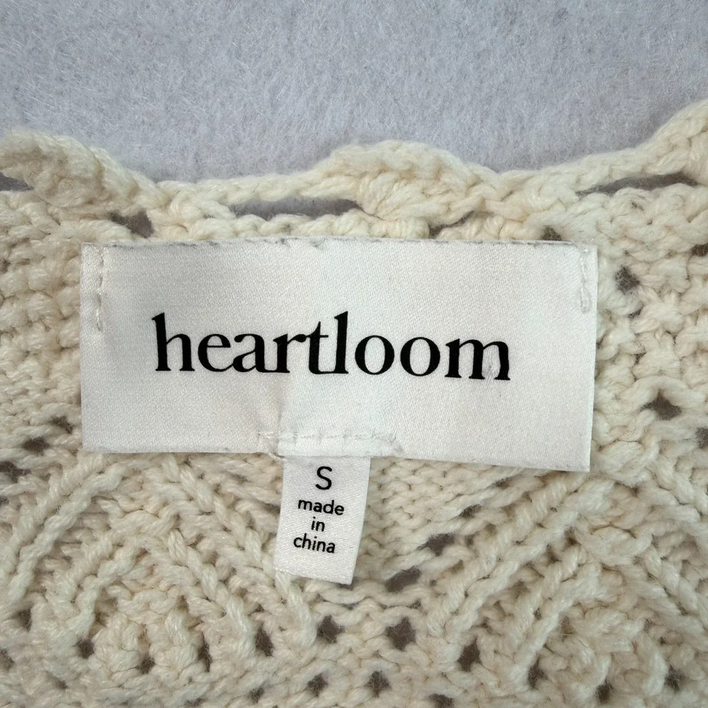 Heartloom Crochet Knit Top Sz S Cream Eyelet Peplum Boho Cottage Country Whimsy - Picture 6 of 8